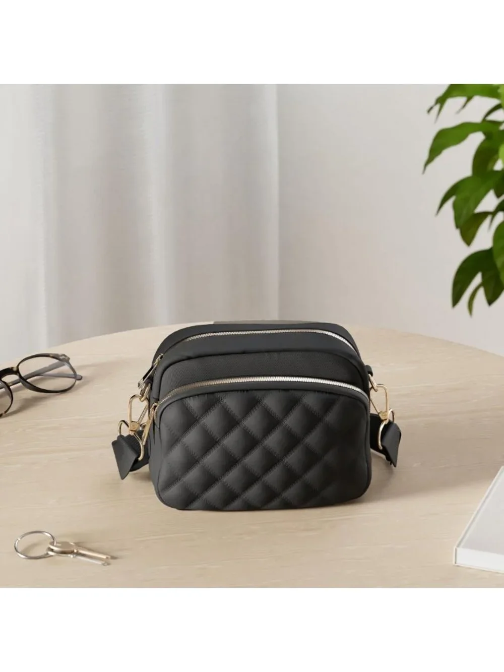 Stylish Quilted Nylon Crossbody Bag with Wide Adjustable Strap - Perfect for